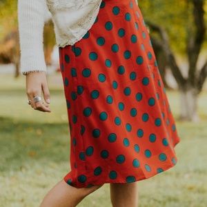 NWT Roolee teal & red polka dot skirt